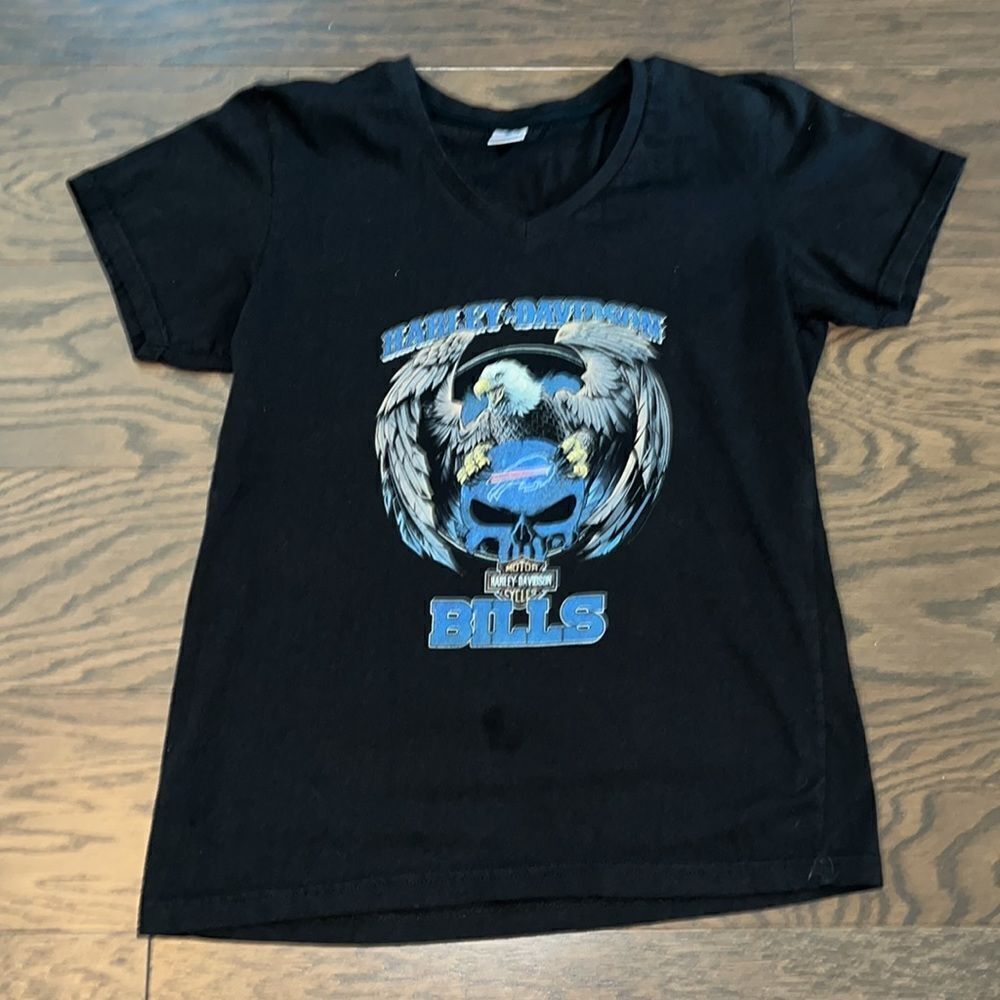 Women’s skull eagle Buffalo Bills Football Harley Davidson motorcycle T shirt L